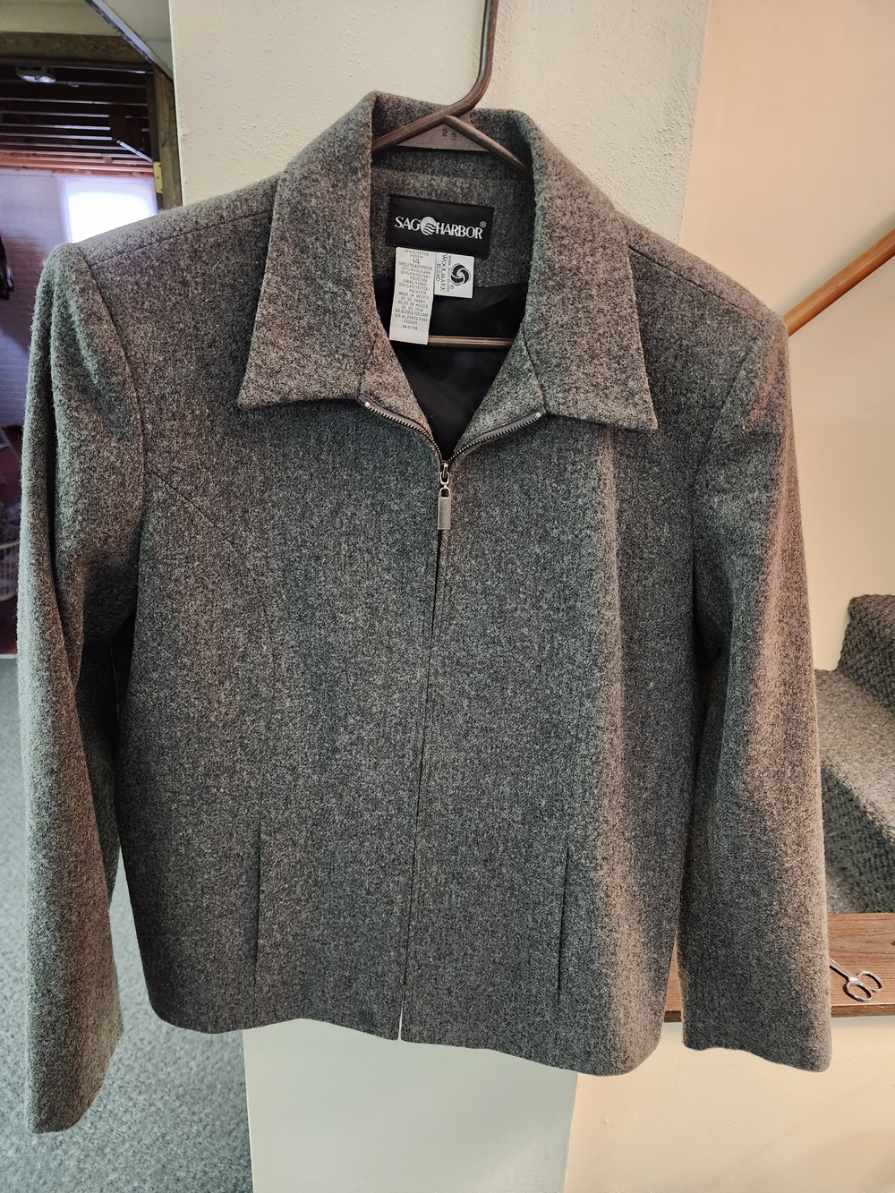 Sag Harbor Vintage Women's Heather Gray Zip Front Wool-Blend Blazer Sz 14